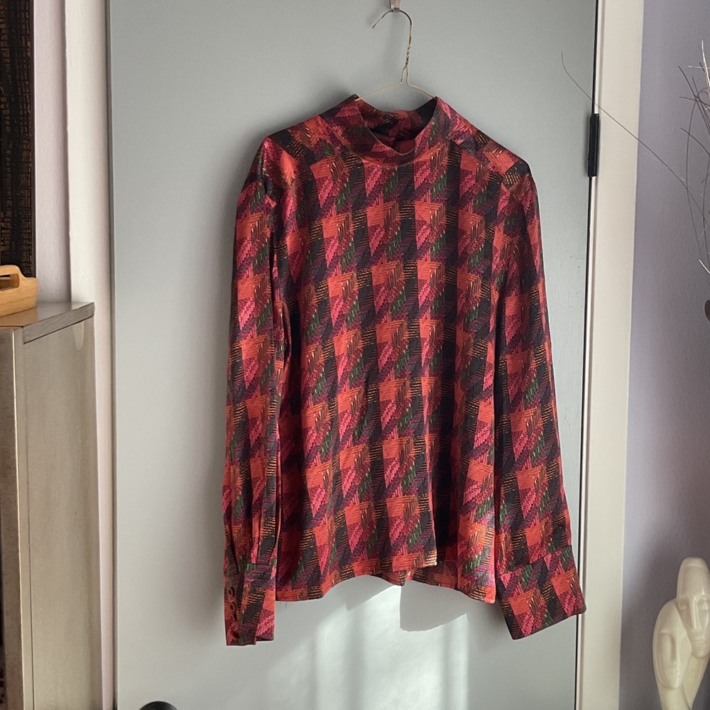 Carlisle vintage silk high neck Blouse; size 16